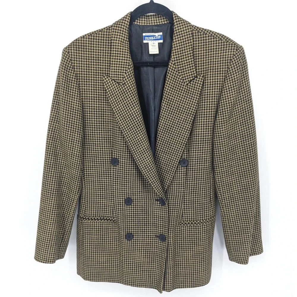 Vintage Pendleton Wool Blend Blazer Women 12 Classic Houndstooth Academia Office